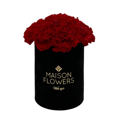 longlife red carnation petite velvet round box