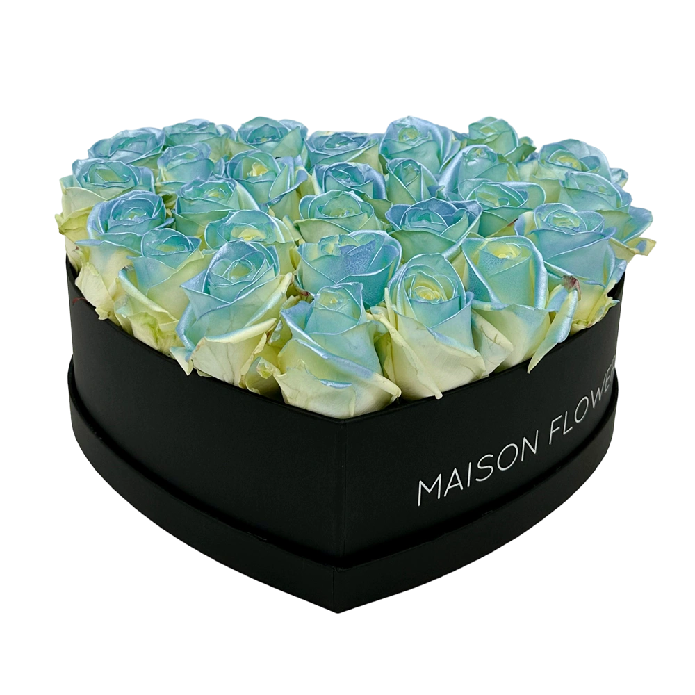 baby blue satin rozen in heart black box bestellen bij maison flowers