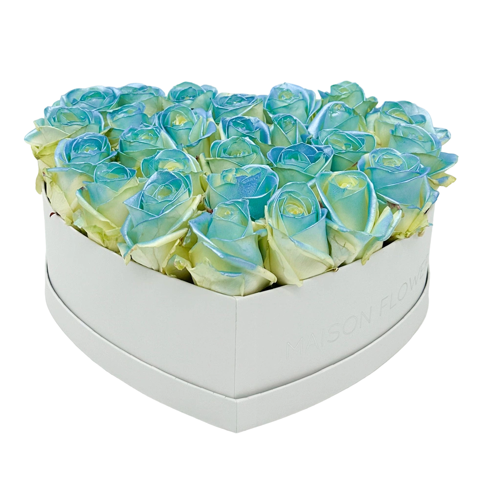baby blue satin rozen in heart white box bestellen bij maison flowers
