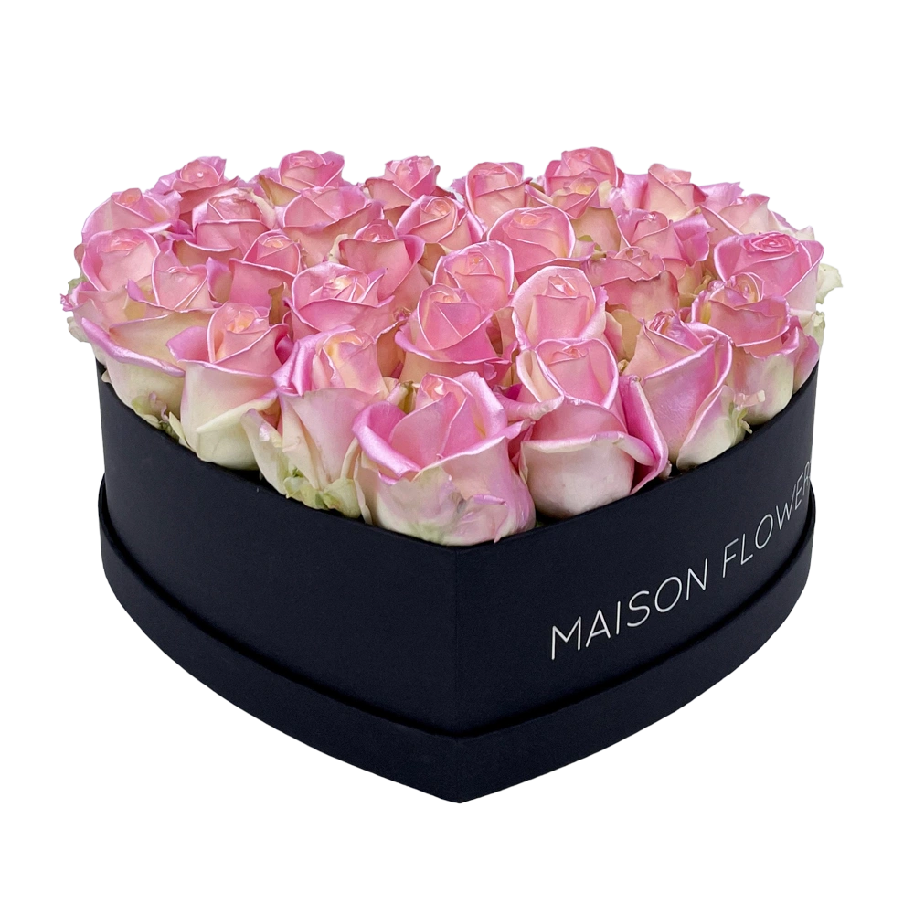 baby pink satin rozen in heart black box bestellen bij maison flowers