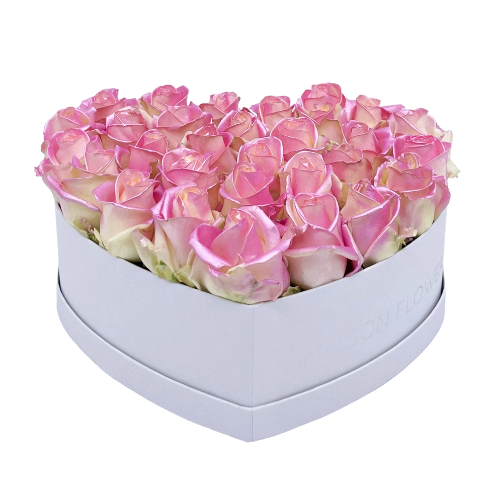 baby pink satin rozen in heart white box bestellen bij maison flowers