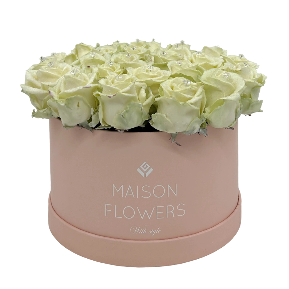 choco white diamonds large round pink box bestellen bij maison flowers
