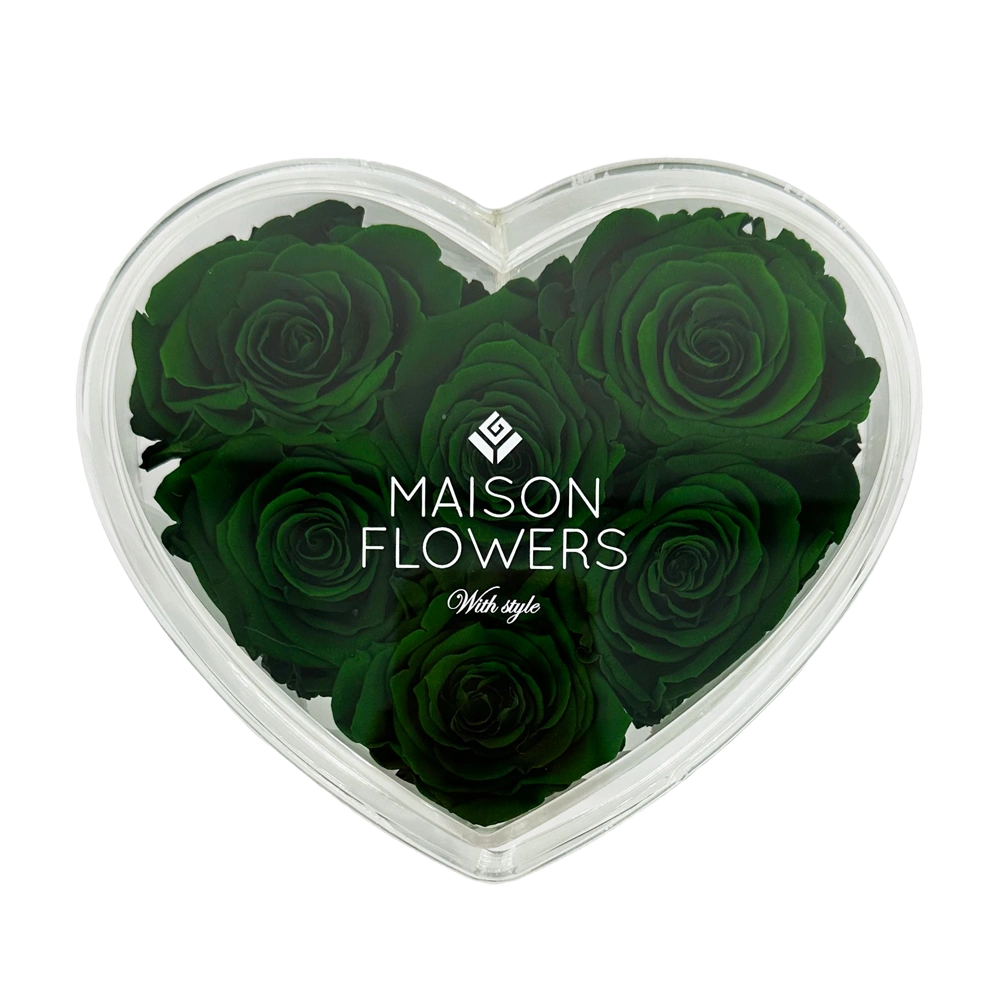 longlife rozen dark green small acrylic heart box 2 bestellen bij maison flowers