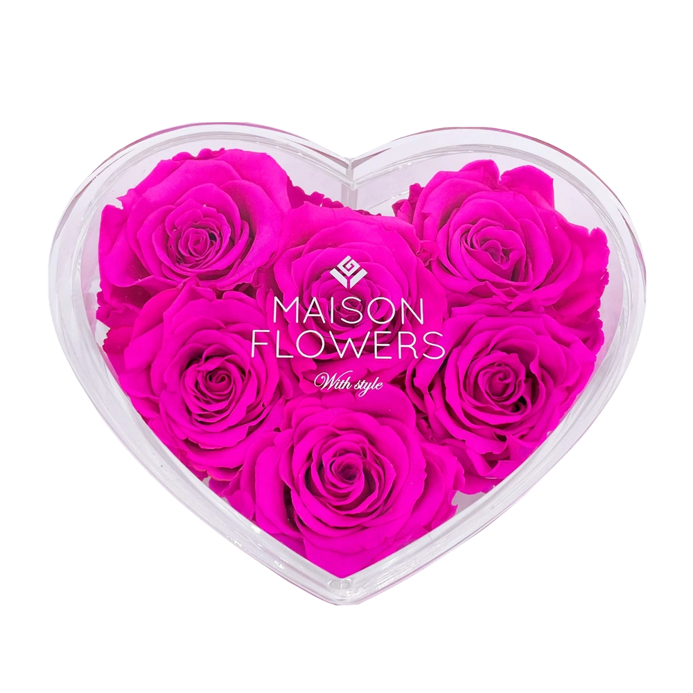 longlife rozen fuchsia small acrylic heart box 2 bestellen bij maison flowers