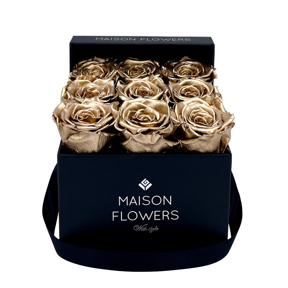 longlife rozen gold small square black box bestellen bij maison flowers