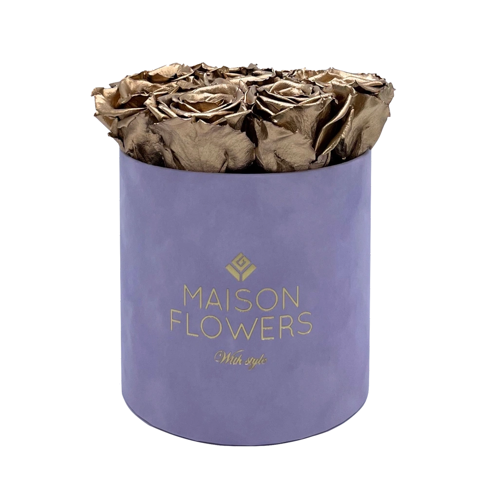 longlife rozen gold small velvet round lilac box bestellen bij maison flowers
