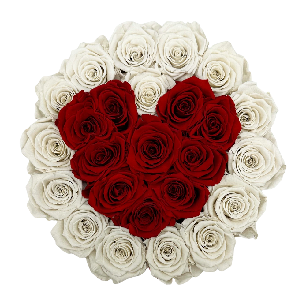 longlife rozen love red off white large round box bestellen bij maison flowers