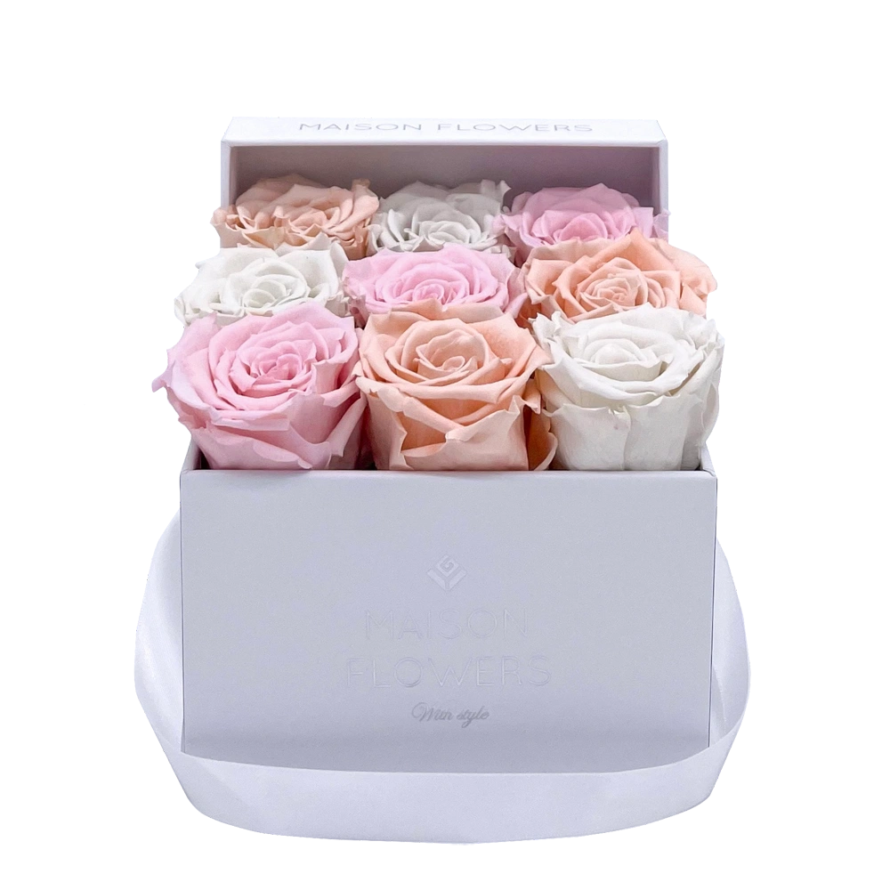 longlife rozen pastel mix small square white box bestellen bij maison flowers