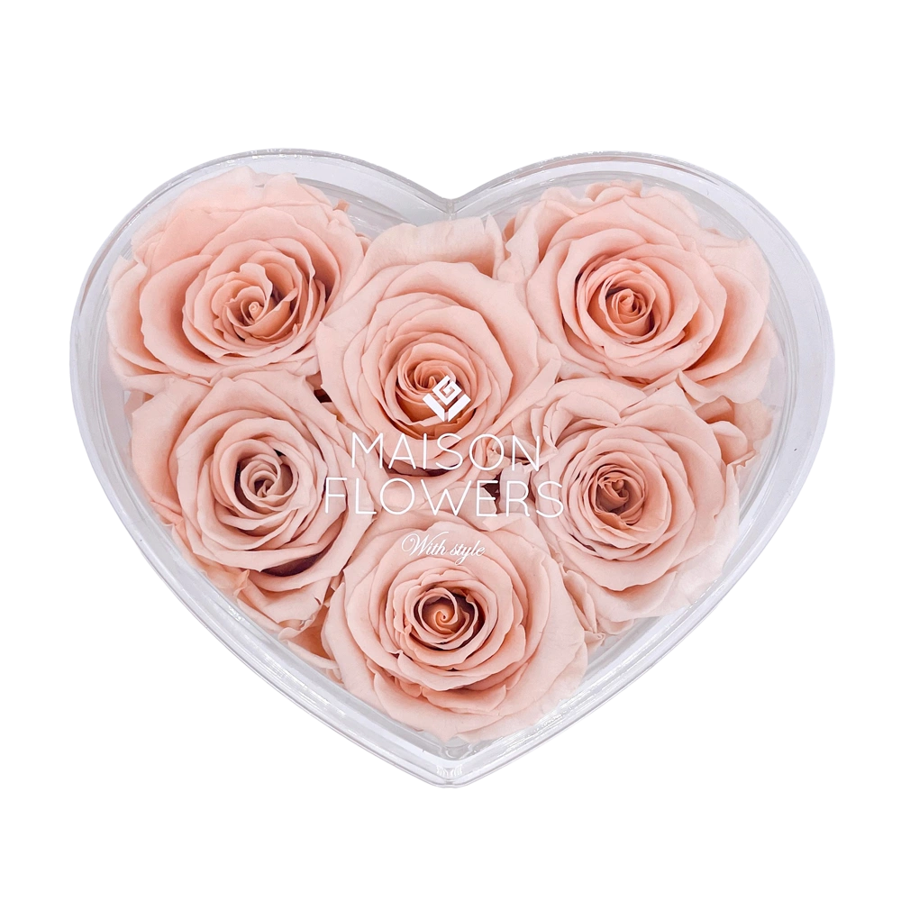 longlife rozen peach small acrylic heart box 2 bestellen bij maison flowers