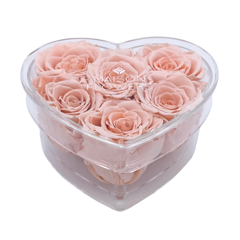 longlife rozen peach small acrylic heart box bestellen bij maison flowers