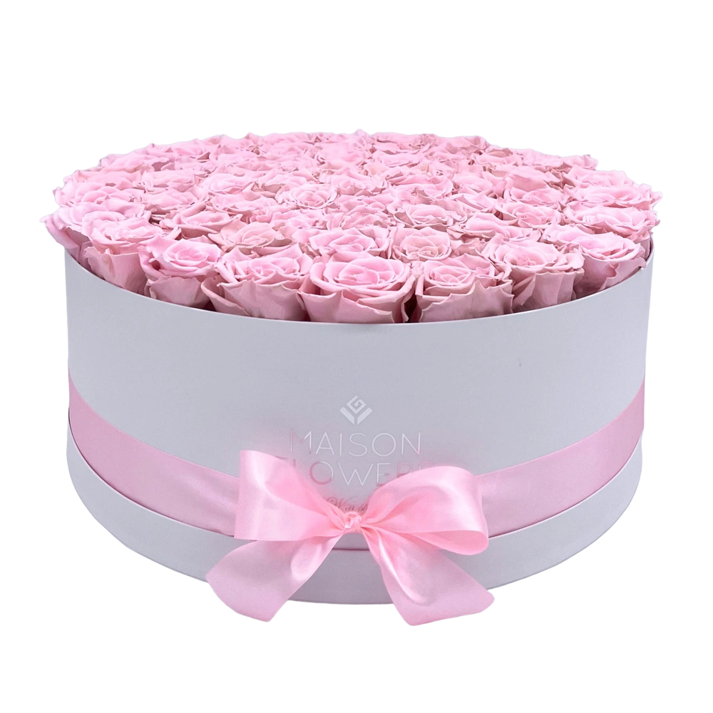 longlife rozen pink maxi round white box bestellen bij maison flowers
