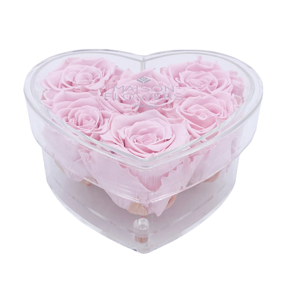 longlife rozen pink small acrylic heart box bestellen bij maison flowers