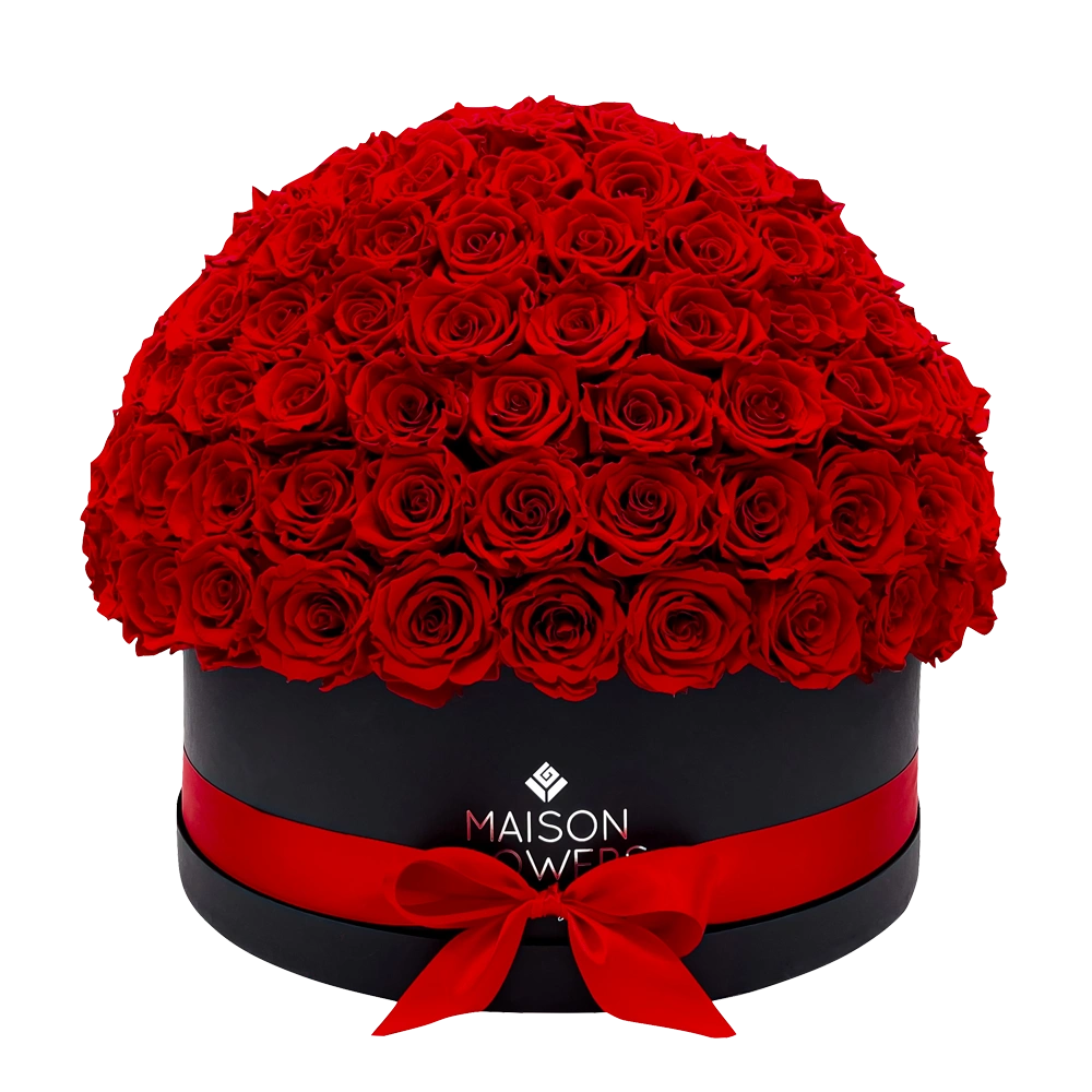 longlife rozen red exclusive maxi round black box bestellen bij maison flowers