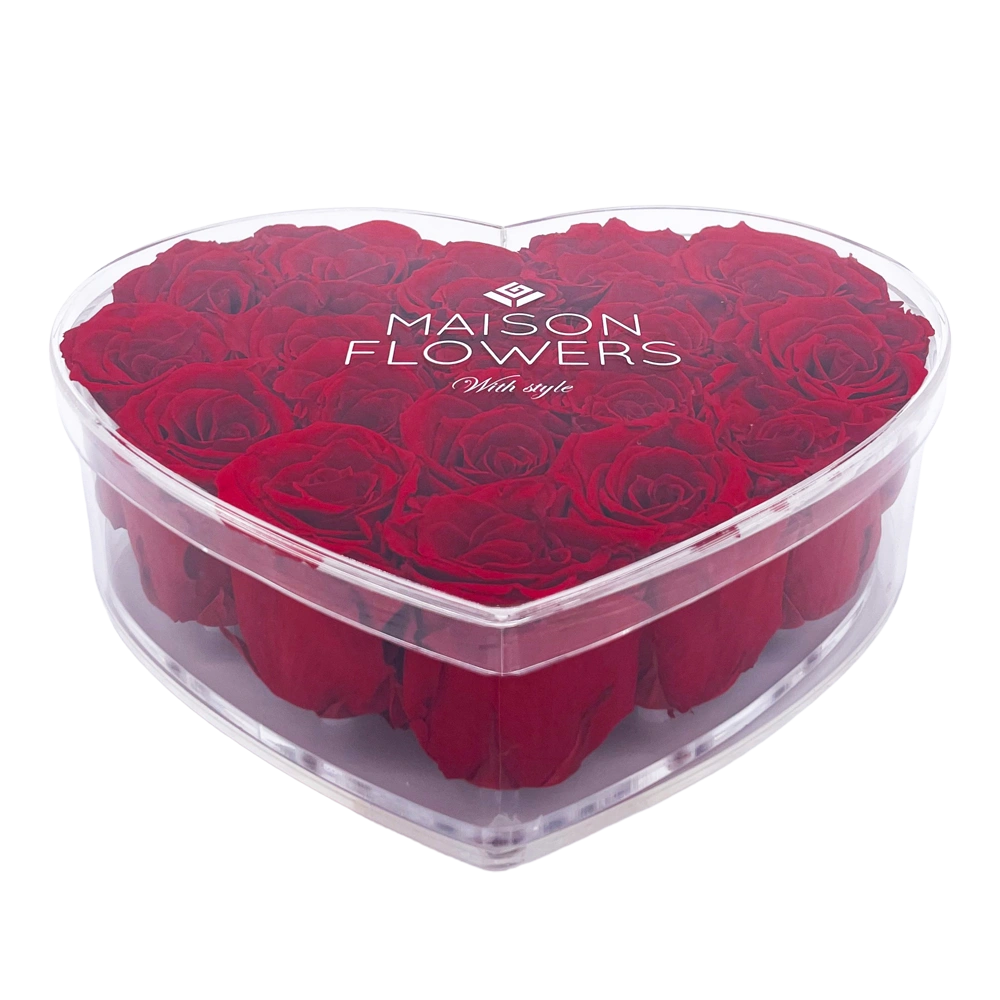 longlife rozen red large acrylic heart box bestellen bij maison flowers