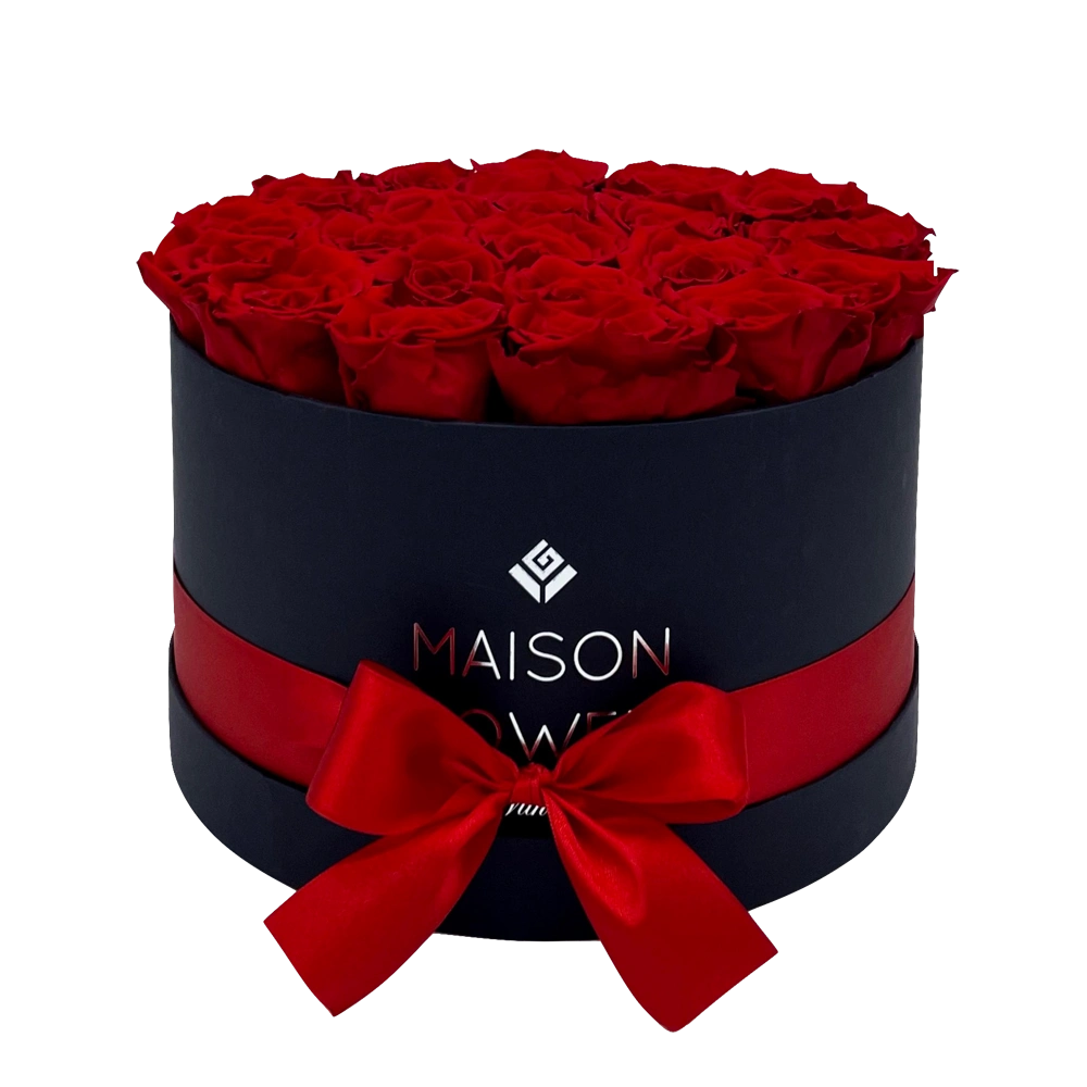 longlife rozen red large round black box bestellen bij maison flowers