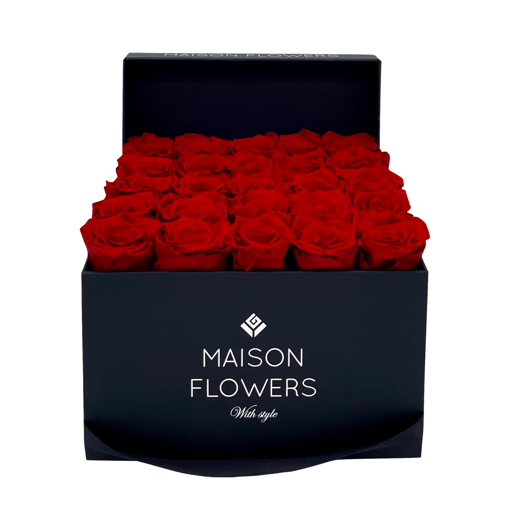 longlife rozen red large square black box bestellen bij maison flowers