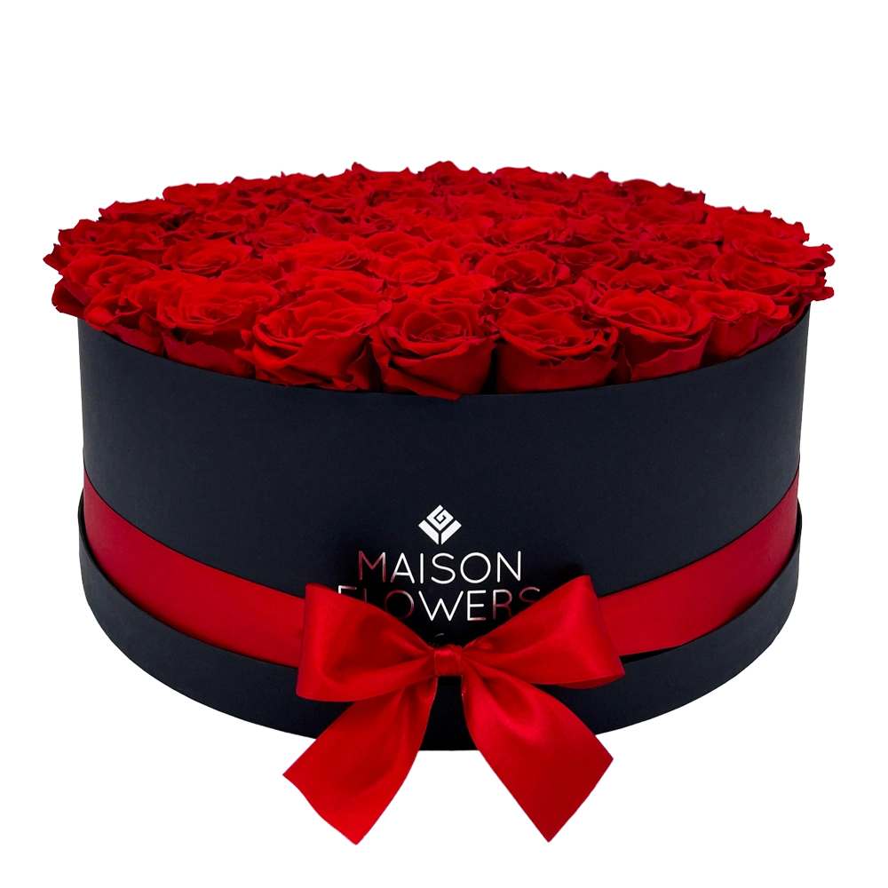longlife rozen red maxi round black box bestellen bij maison flowers