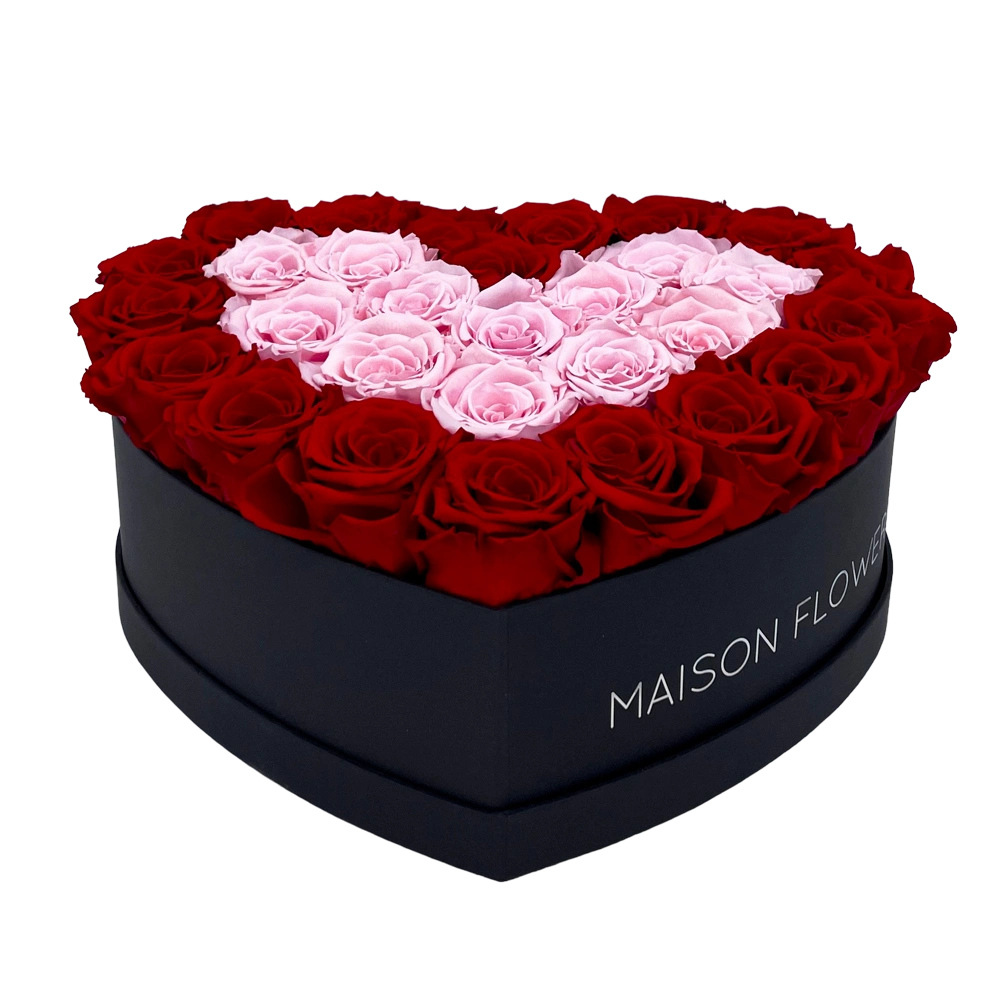 longlife rozen red pink heart black box bestellen bij maison flowers