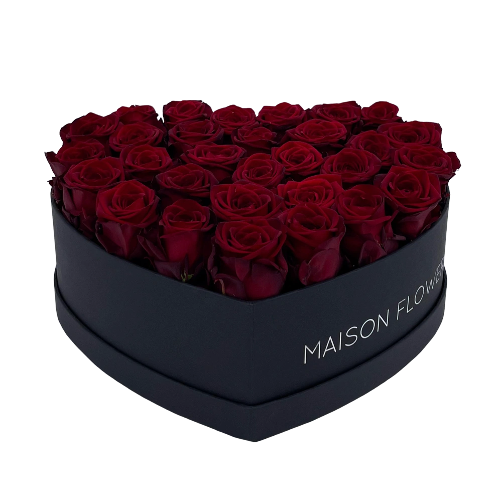 red rozen in heart black box bestellen bij maison flowers
