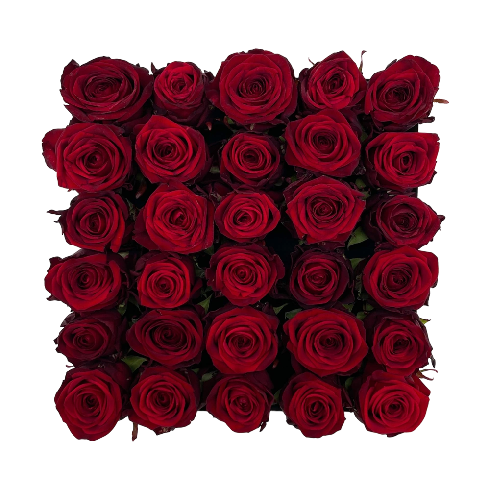 red rozen in large square box bestellen bij maison flowers