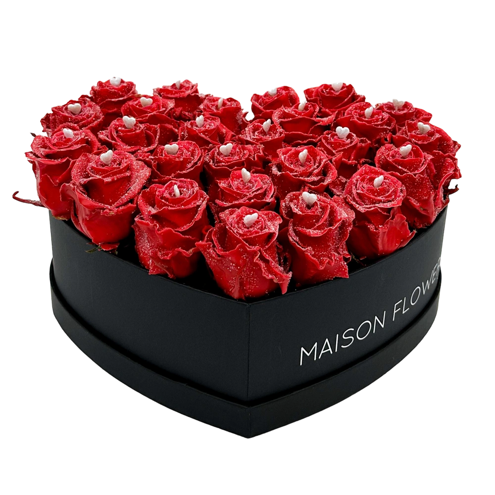 choco red love rozen in heart black box bestellen bij maison flowers