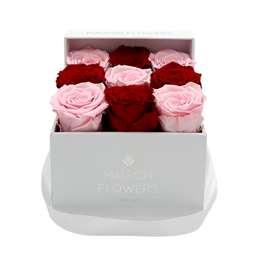 longlife rozen pink red small square white box bestellen bij maison flowers